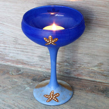 Load image into Gallery viewer, Hand Painted Blue Starfish Glass Candle Holder
