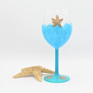 Hand Painted Aqua & Turquoise Wine Glass with Beachy Starfish