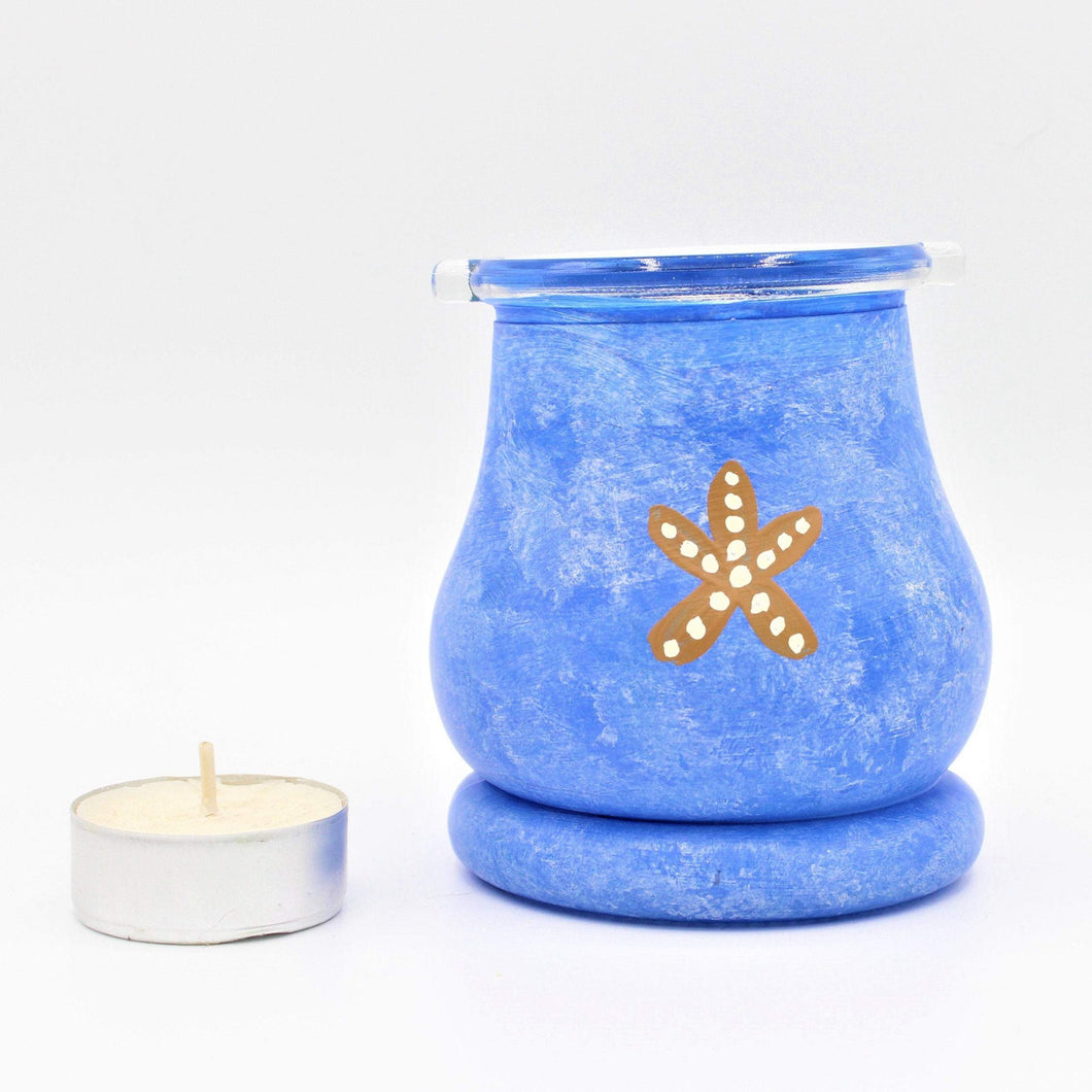 Blue Starfish Hand Painted Glass Candle Holder