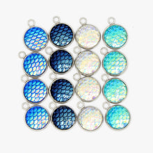Load image into Gallery viewer, 16 Tropical Blue, White &amp; Navy Mermaid Charms - Stainless Steel
