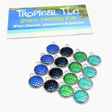 Load image into Gallery viewer, 16 Tropical Blue &amp; Green Mermaid Charms - Stainless Steel
