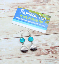 Load image into Gallery viewer, Tropical Turquoise Seashell Earrings in Stainless Steel
