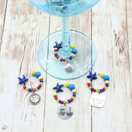 4 Nubble Lighthouse Colorful Wine Glass Charms