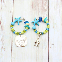 Load image into Gallery viewer, 4 Turquoise &amp; Lime Tropical Starfish Wine Glass Charms,
