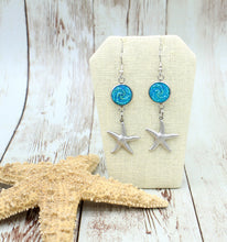 Load image into Gallery viewer, Tropical Turquoise Starfish Earrings in Stainless Steel
