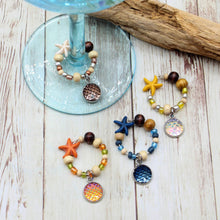 Load image into Gallery viewer, 4 Autumn Mermaid Starfish Wine Glass Charms
