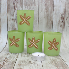 Load image into Gallery viewer, 4 Lime Green Starfish Hand Painted Glass Candle Holders
