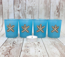 Load image into Gallery viewer, 4 Teal Starfish Hand Painted Glass Candle Holders
