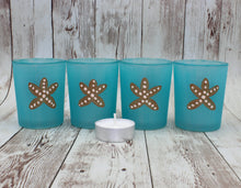 Load image into Gallery viewer, 4 turquoise hand painted small candle holders
