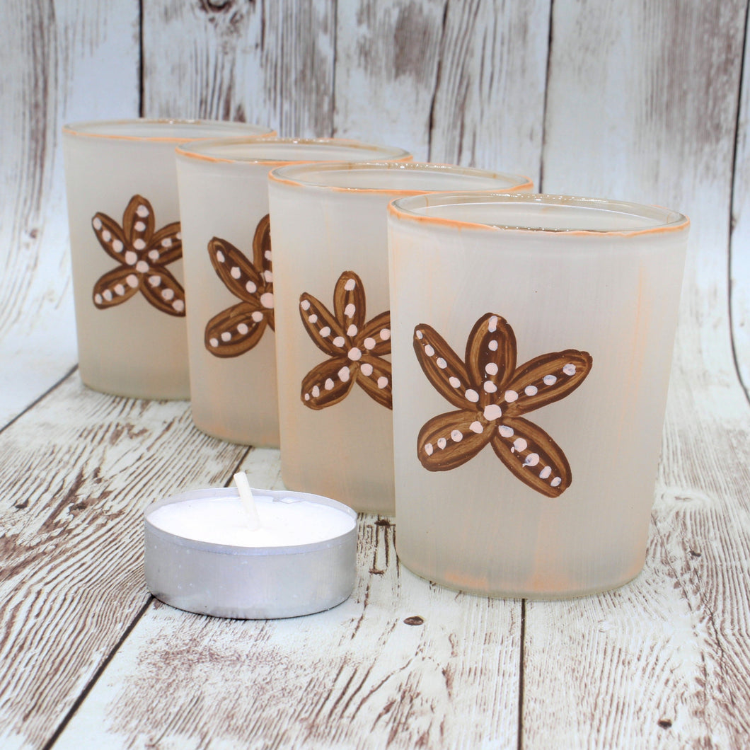 pale blush color hand painted glass candle holders