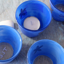 Load image into Gallery viewer, 4 Blue Starfish Hand Painted Glass Candle holders
