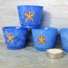 Load image into Gallery viewer, 4 Blue Starfish Hand Painted Glass Candle holders
