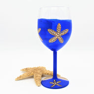 Cobalt Blue Hand Painted Starfish Wine Glass