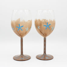 Load image into Gallery viewer, 2 Hand Painted Tan Starfish Wine Glasses
