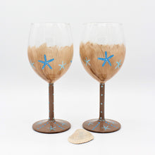 Load image into Gallery viewer, 2 Hand Painted Tan Starfish Wine Glasses
