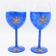 Load image into Gallery viewer, 2 Blue Coastal Starfish Hand Painted Wine Glasses
