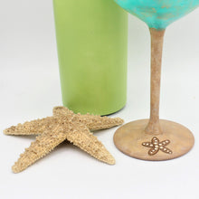 Load image into Gallery viewer, Hand Painted Aqua &amp; Tan Starfish Wine Glass - Large
