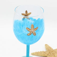 Load image into Gallery viewer, Hand Painted Aqua &amp; Turquoise Wine Glass with Beachy Starfish
