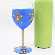 Hand Painted Cool Blue Starfish Wine Glass