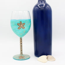 Load image into Gallery viewer, Hand Painted Aqua Starfish Wine Glass
