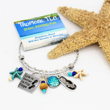 Load image into Gallery viewer, Life is Better in Flip Flops Aqua Beach Charm Bracelet in Stainless Steel

