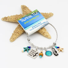 Load image into Gallery viewer, Life is Better in Flip Flops Aqua Beach Charm Bracelet in Stainless Steel
