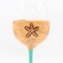 Load image into Gallery viewer, Hand Painted Tan &amp; Aqua Starfish Wine Glass - Large
