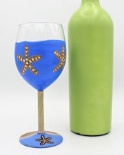 Load image into Gallery viewer, Hand Painted Cool Blue Starfish Wine Glass
