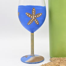 Load image into Gallery viewer, Hand Painted Cool Blue Starfish Wine Glass
