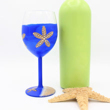 Load image into Gallery viewer, Cobalt Blue Hand Painted Starfish Wine Glass
