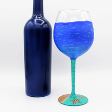 Load image into Gallery viewer, Hand Painted Blue &amp; Teal Starfish Wine Glass - Large
