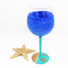 Load image into Gallery viewer, Hand Painted Blue &amp; Teal Starfish Wine Glass - Large
