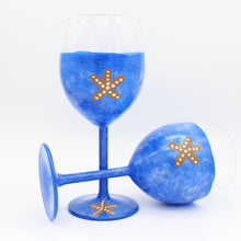 Load image into Gallery viewer, 2 Blue Coastal Starfish Hand Painted Wine Glasses
