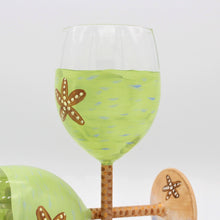 Load image into Gallery viewer, 2 Pale Green &amp; Tan Starfish Hand Painted Wine Glasses
