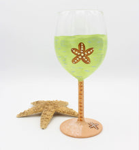 Load image into Gallery viewer, Hand Painted Lime Green Starfish Wine Glass
