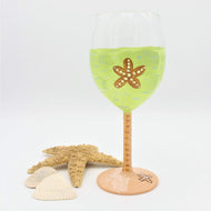 Hand Painted Lime Green Starfish Wine Glass