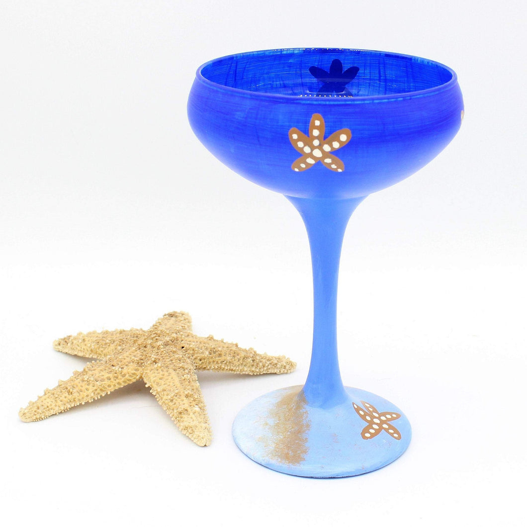 Hand Painted Blue Starfish Glass Candle Holder