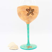 Load image into Gallery viewer, Hand Painted Tan &amp; Aqua Starfish Wine Glass - Large
