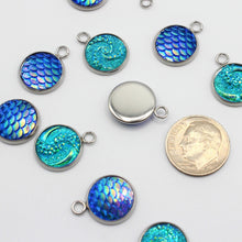 Load image into Gallery viewer, 16 Blue &amp; Turquoise Tropical Mermaid Charms - Stainless Steel
