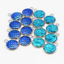 Load image into Gallery viewer, 16 Blue &amp; Turquoise Tropical Mermaid Charms - Stainless Steel
