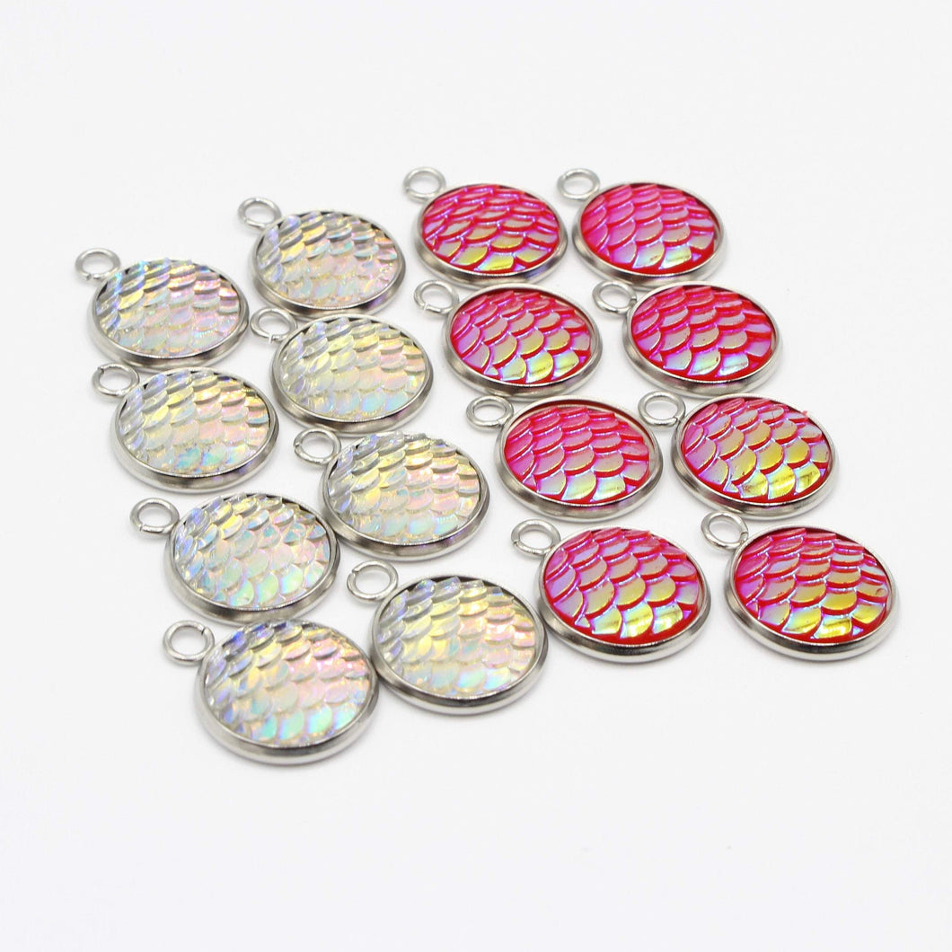 16 Pink & White Beach Mermaid Charms - Stainless Steel