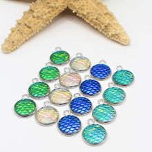 Load image into Gallery viewer, 16 Tropical Blue, White &amp; Green Mermaid Charms - Stainless Steel
