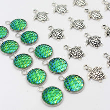 Load image into Gallery viewer, 26 Sea Turtle &amp; Green Mermaid Beach Charms Set
