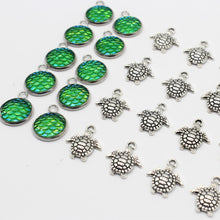 Load image into Gallery viewer, 26 Sea Turtle &amp; Green Mermaid Beach Charms Set
