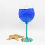 Hand Painted Blue & Teal Starfish Wine Glass - Large
