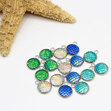 Load image into Gallery viewer, 16 Tropical Blue, White &amp; Green Mermaid Charms - Stainless Steel
