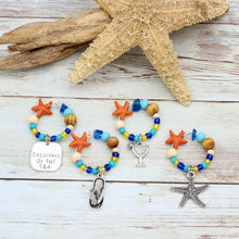 Load image into Gallery viewer, 4 Tropical Orange Starfish Wine Glass Charms
