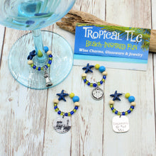 Load image into Gallery viewer, 4 Nubble Lighthouse Blue &amp; Yellow Wine Glass Charms
