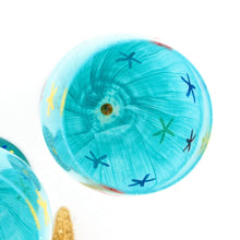 Load image into Gallery viewer, 2 Tropical Hand Painted Turquoise &amp; Yellow Starfish Wine Glasses

