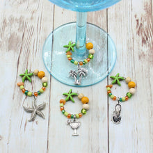 Load image into Gallery viewer, 4 Lime Green &amp; Orange Starfish Wine Glass Charms
